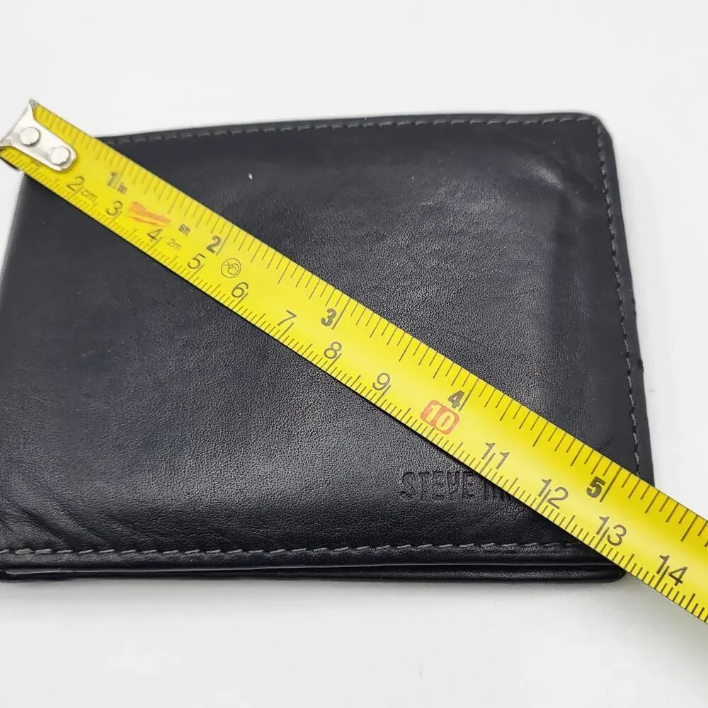 Steve Madden Black Genuine Leather Classic Bifold Men's Wallet Stitched Detail